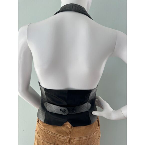 Banana Republic Black & Grey Plaid Halter Vest size 10 Y2k Style - Picture 2 of 10
